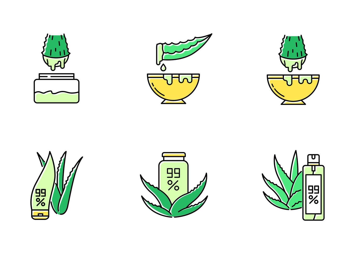 aloë vera groene kleur iconen set vector
