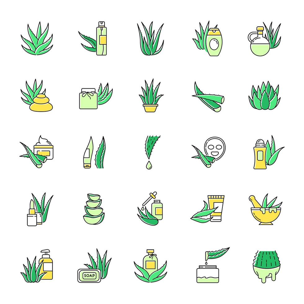 aloë vera groene kleur iconen set vector