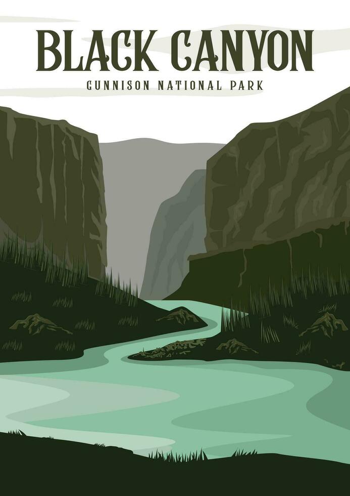 zwart Ravijn van de gunnison nationaal park illustratie poster ontwerp, buitenshuis natuur wijnoogst poster ontwerp vector