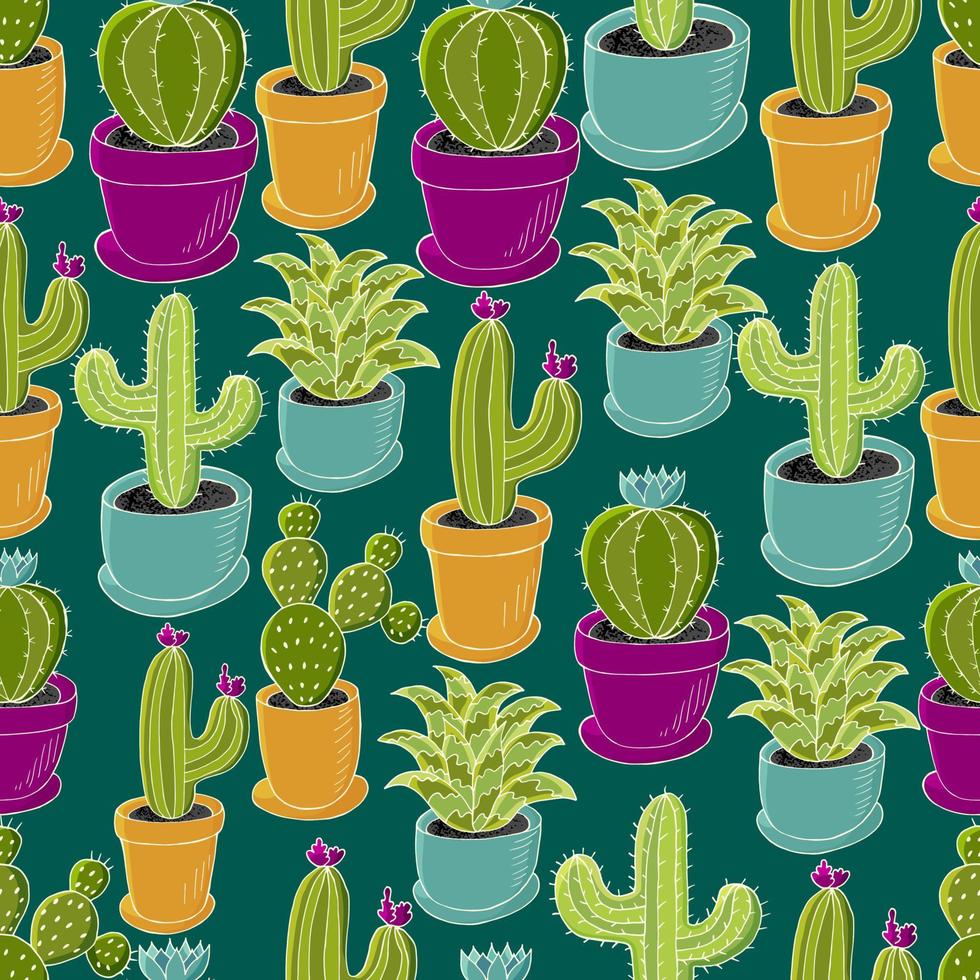 schattige vectorillustratie. cactussen, aloë, vetplanten. decoratieve natuurlijke elementen vector