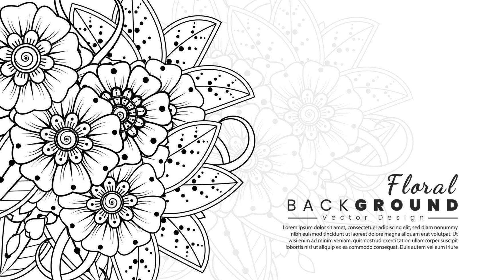 achtergrond met mehndi bloemen. zwarte lijnen op een witte achtergrond. banner of kaartsjabloon vector