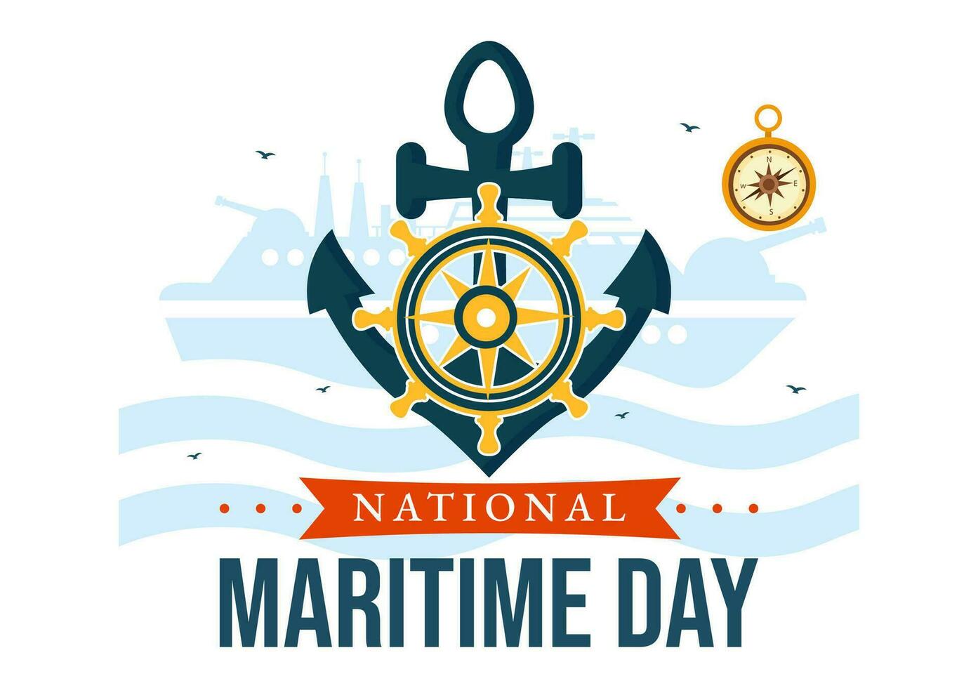 wereld maritiem dag vector illustratie met zee en schip voor Verzending veiligheid en veiligheid en de marinier milieu in nautische viering ontwerp