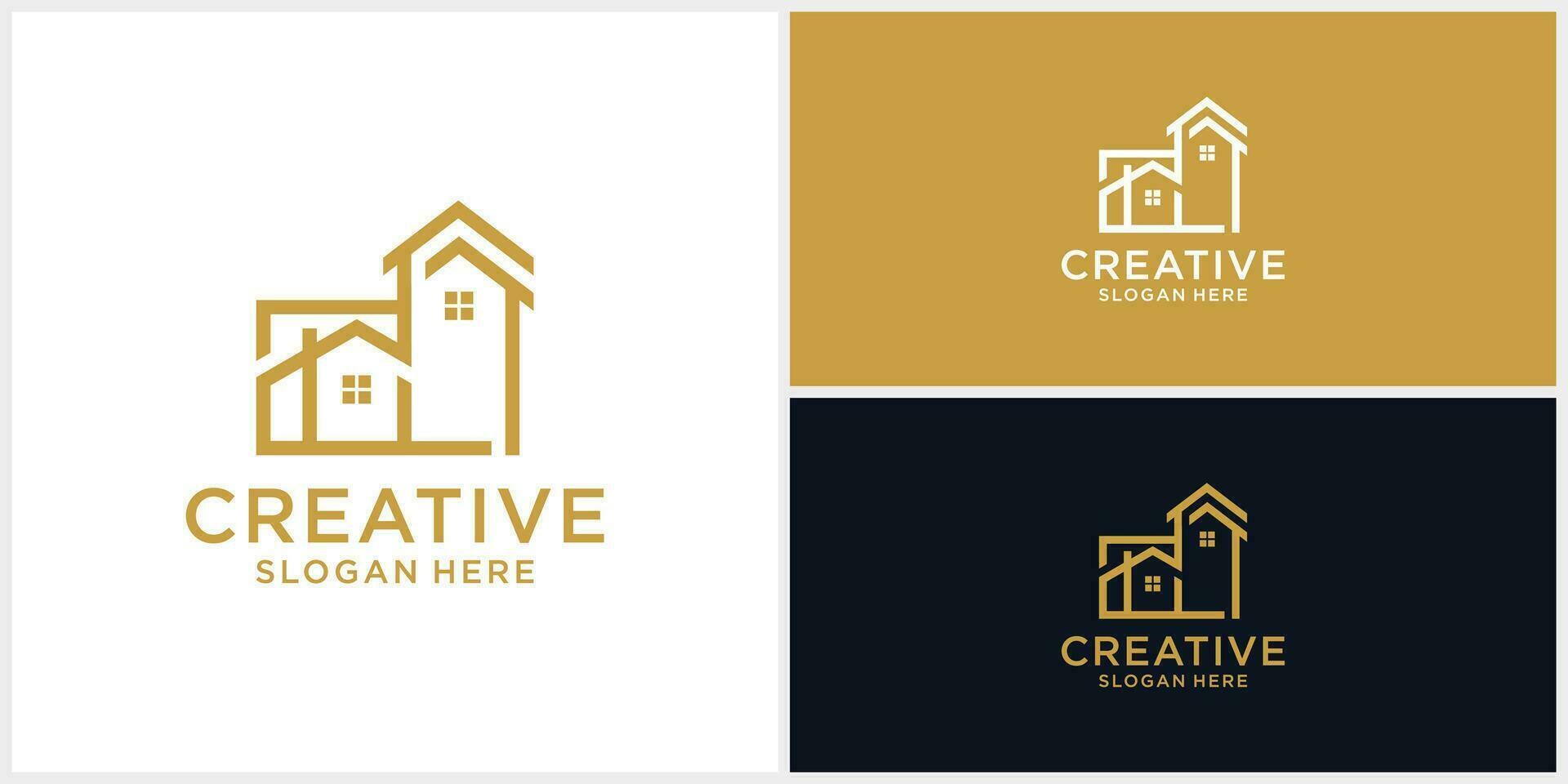 creatief huis gebouw logo ontwerp sjabloon met voering stijl vector