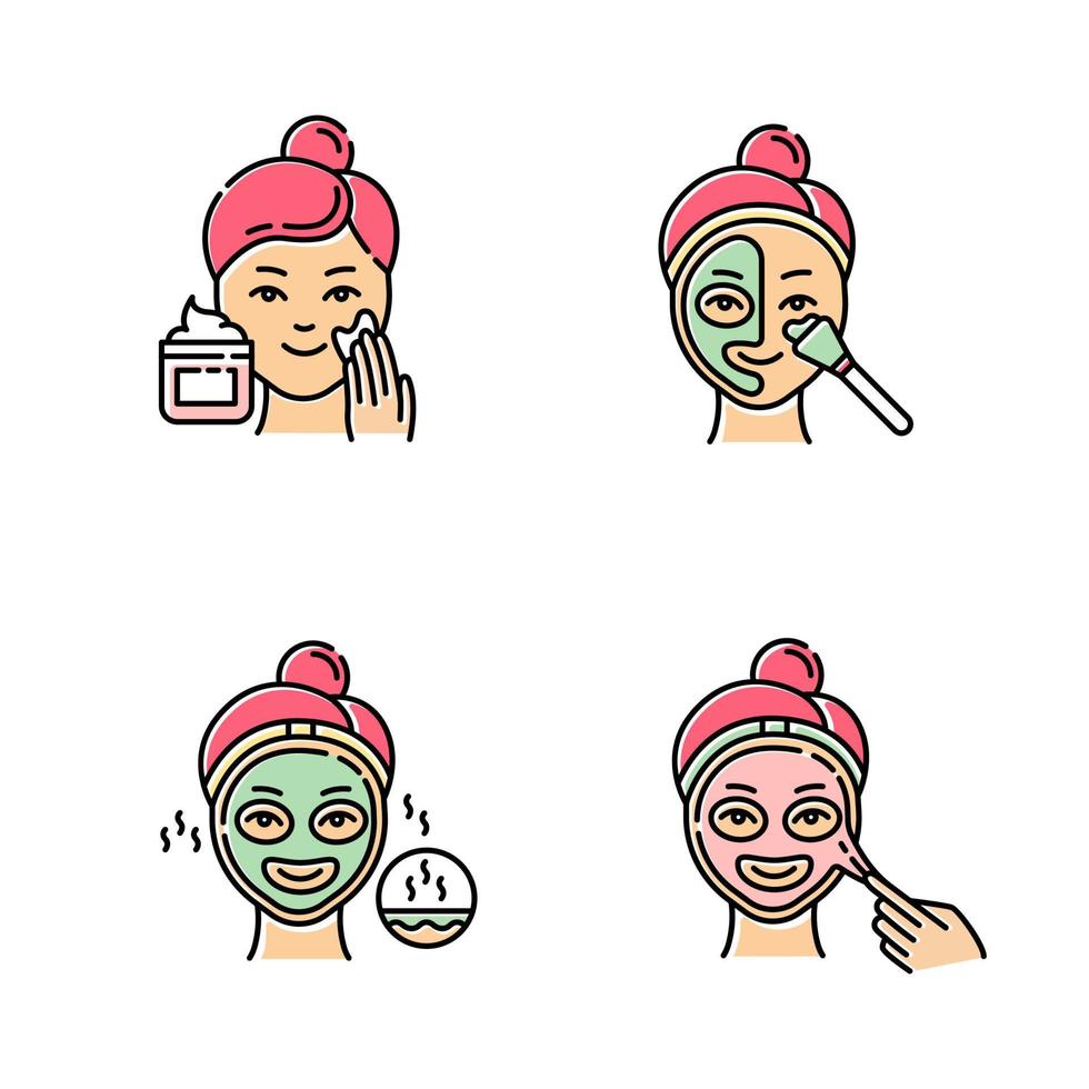 huidverzorging procedures kleur iconen set vector