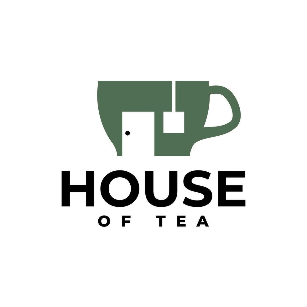 illustratie van een thee kop vormen een huis vorm geven aan. thee huis logo vector sjabloon.