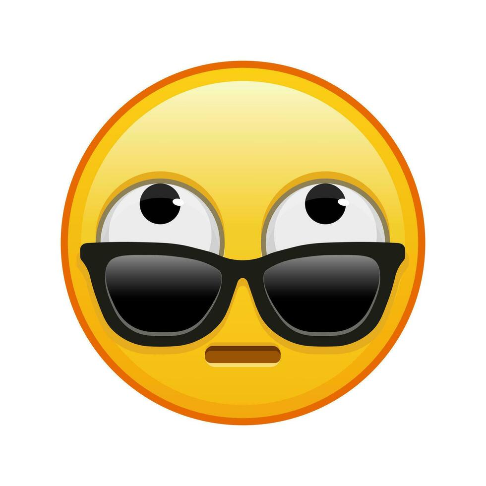 gezicht met rollend ogen met zonnebril groot grootte van geel emoji glimlach vector