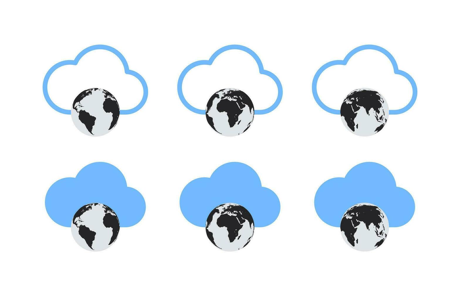 wolk en wereldbol. wolk gegevens overdracht. vector pictogrammen