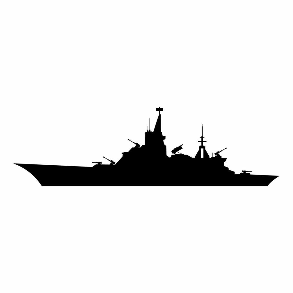 slagschip silhouet vector. oorlogsschip silhouet voor icoon, symbool of teken. slagschip symbool voor leger, oorlog, conflict en patrouille vector