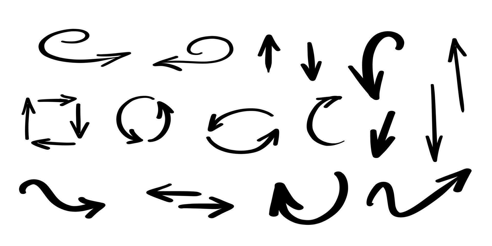 vector reeks van hand- getrokken pijlen. zwart pijlen geïsoleerd Aan wit achtergrond