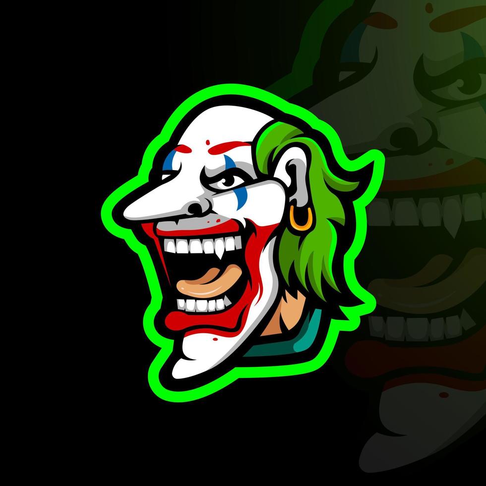 clown hoofd of gek gedetailleerde esports gaming logo sjabloon vector