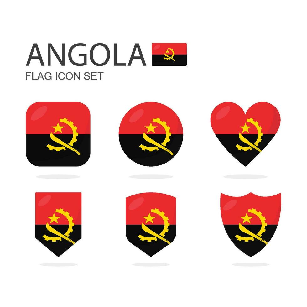 Angola 3d vlag pictogrammen van 6 vormen allemaal geïsoleerd Aan wit achtergrond. vector