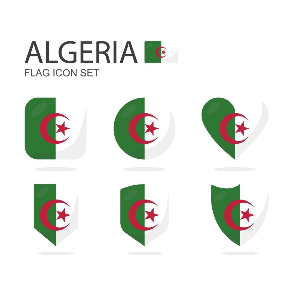 Algerije 3d vlag pictogrammen van 6 vormen allemaal geïsoleerd Aan wit achtergrond. vector