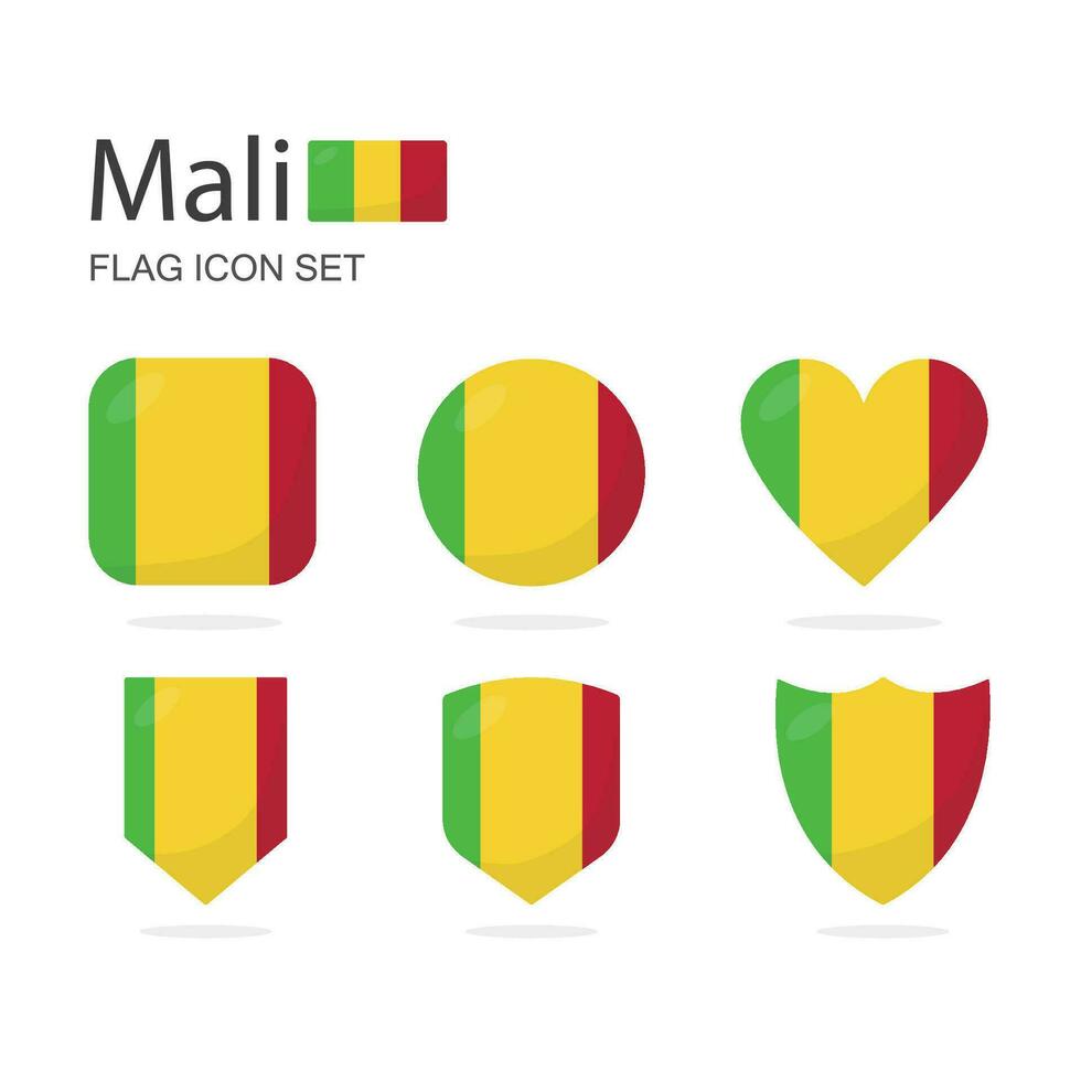 Mali 3d vlag pictogrammen van 6 vormen allemaal geïsoleerd Aan wit achtergrond. vector