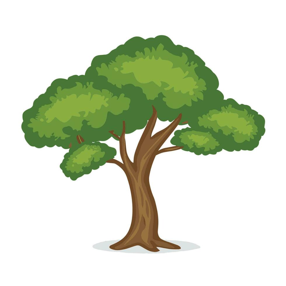 een tekenfilm boom met groen bladeren Aan een wit achtergrond vector