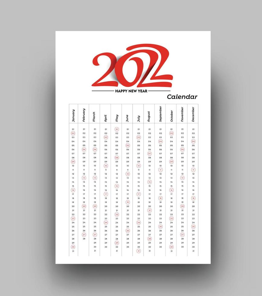 gelukkig nieuwjaar 2022 kalender - nieuwe jaar vakantie ontwerpelementen voor kerstkaarten, kalender banner poster voor decoraties, vector afbeelding achtergrond.