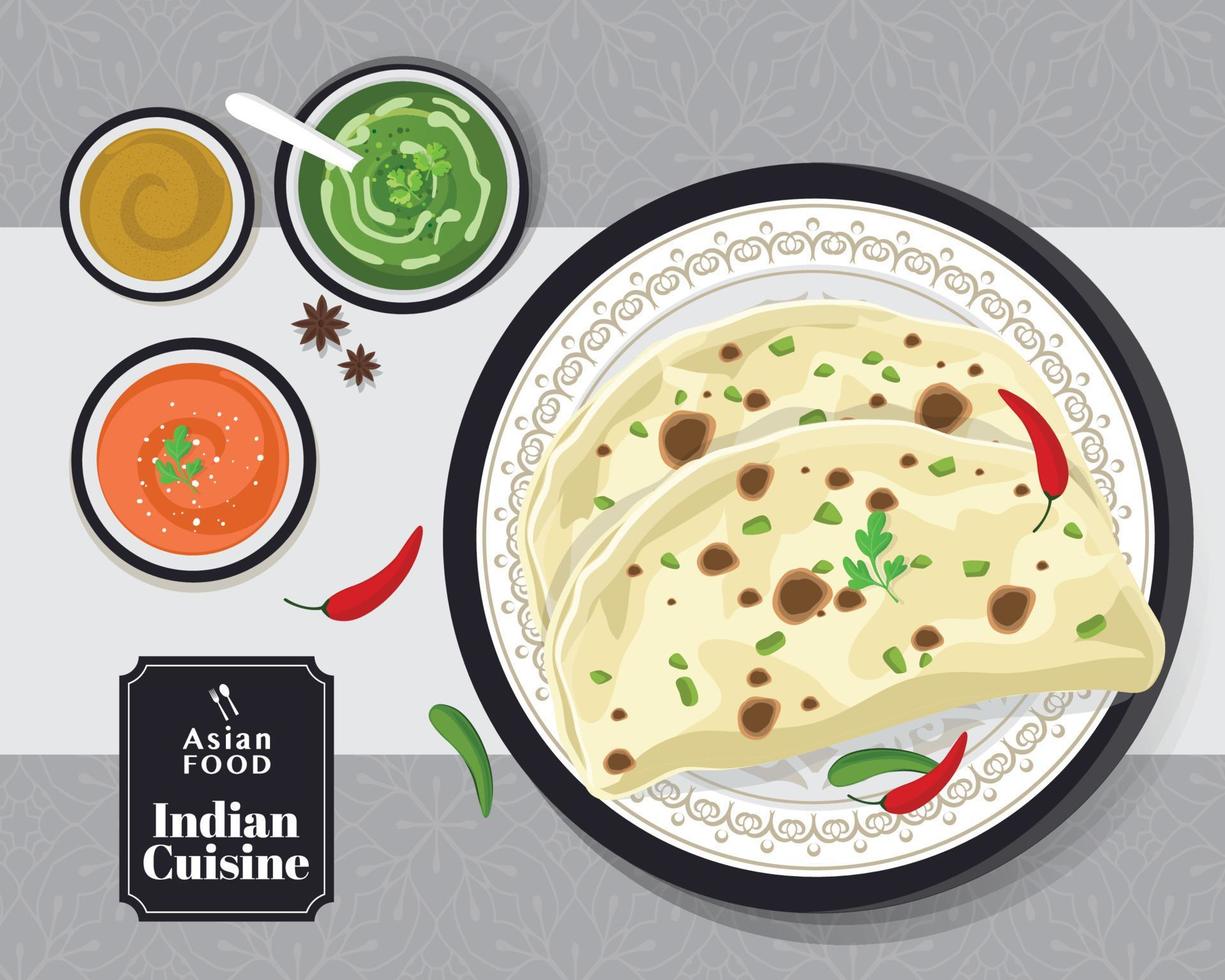 Indiaas eten kulcha, kulcha Indiaas brood, vectorillustratie vector