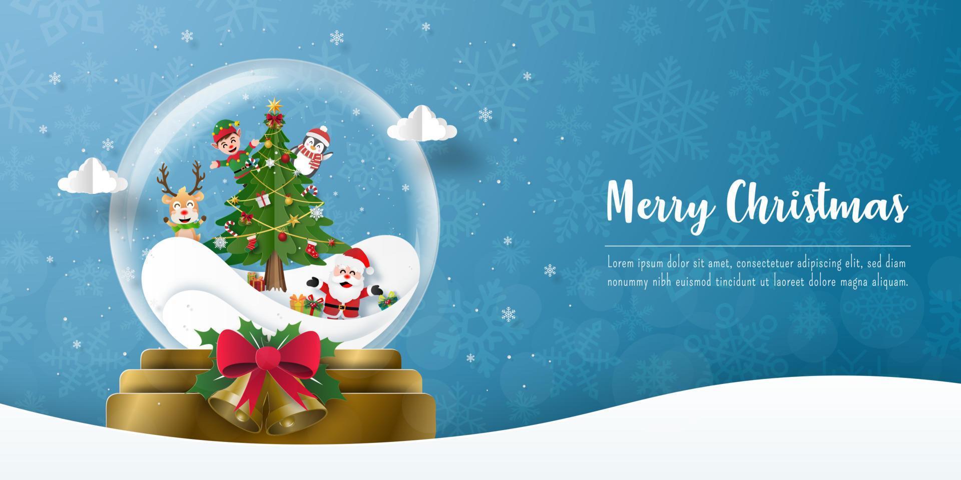prettige kerstdagen en gelukkig nieuwjaar, kerstfeest met de kerstman in een kerstbal, bannerachtergrond vector