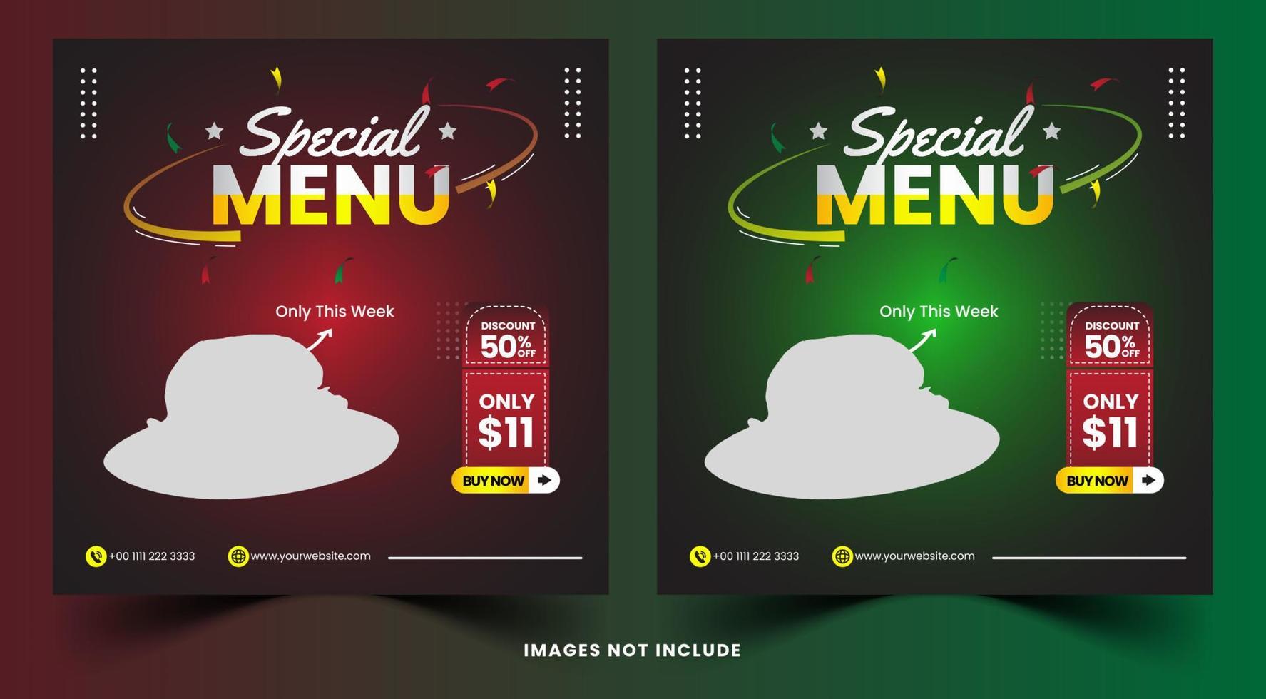 voedselmenu en restaurant social media bannersjabloon post vectorsjabloon vector