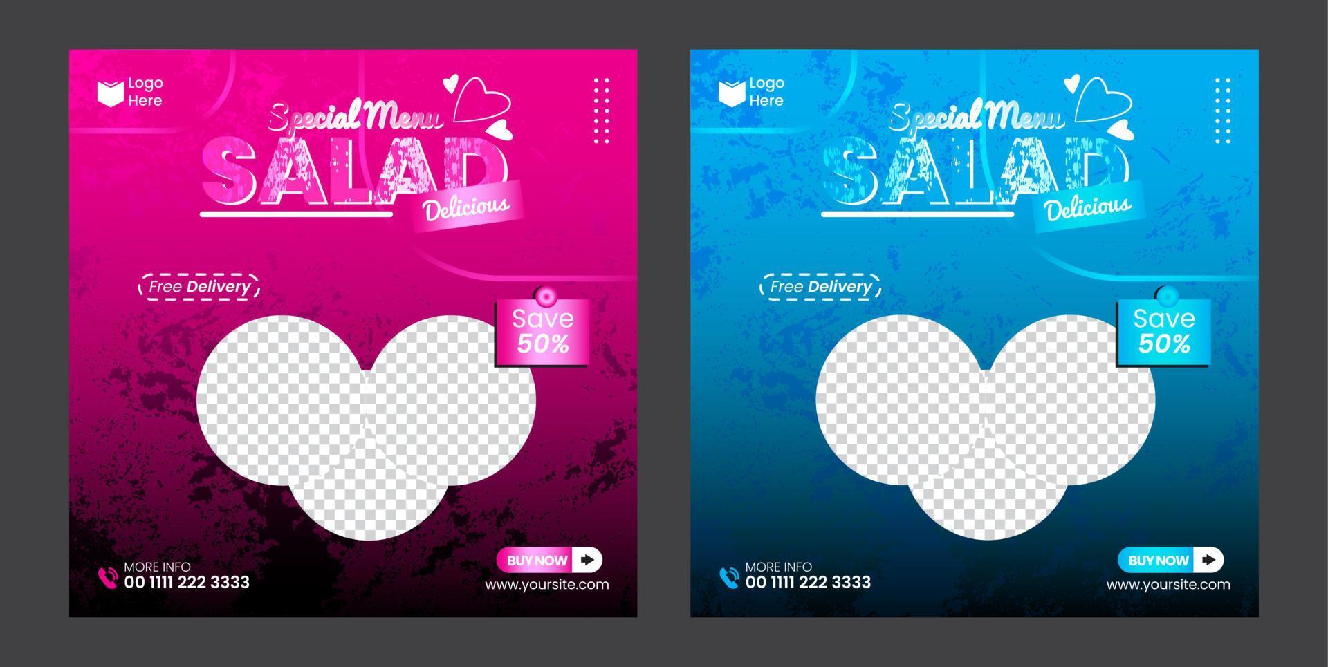 social media banner postsjabloon met gezonde salade en biologisch voedsel ontwerp vector