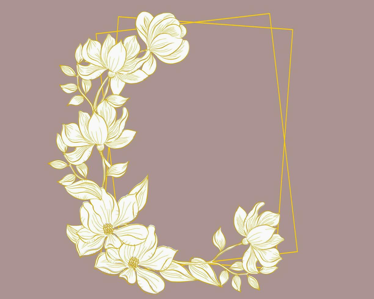hand- getrokken goud magnolia bloem kader vector