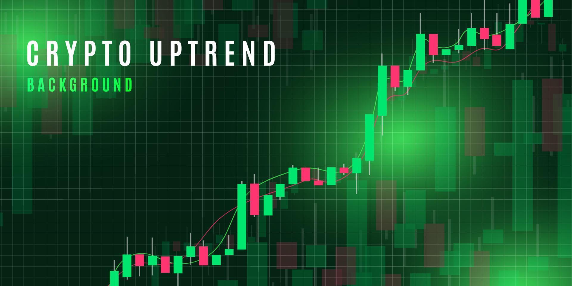 trendy moderne cryptocurrency of forex trading uptrend met groene achtergrond. bewegingsgrafiek. aandelenhandel grafiek grafiek met kandelaars. vector illustratie