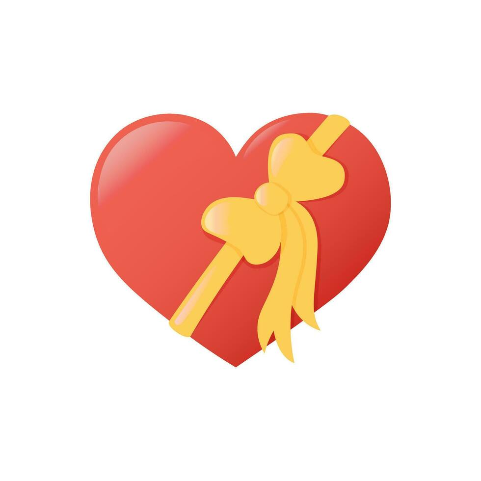 rood hart met gouden boog. liefde symbool met schittering en helling geïsoleerd Aan wit achtergrond. valentijnsdag dag februari 14 Cadeau, geschenk, verrassing. vector voorwerp illustratie