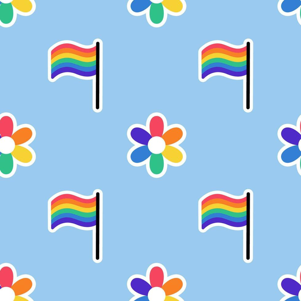 naadloos patroon met regenboog gekleurde bloem en lgbt vlag. lgbt sticker in tekening stijl. lgbtq, lgbt trots gemeenschap symbool. vector illustratie.