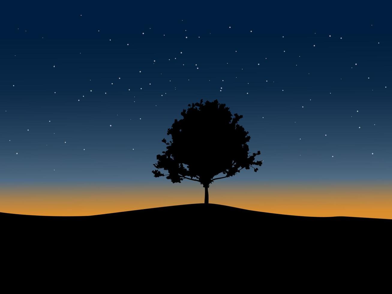 nachtelijke hemel en boomsilhouet vector