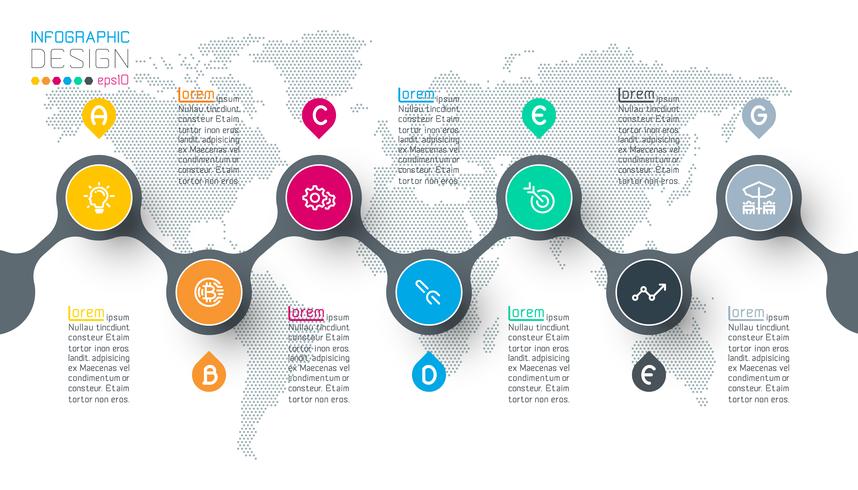 Cirkel label infographic met stap voor stap. vector