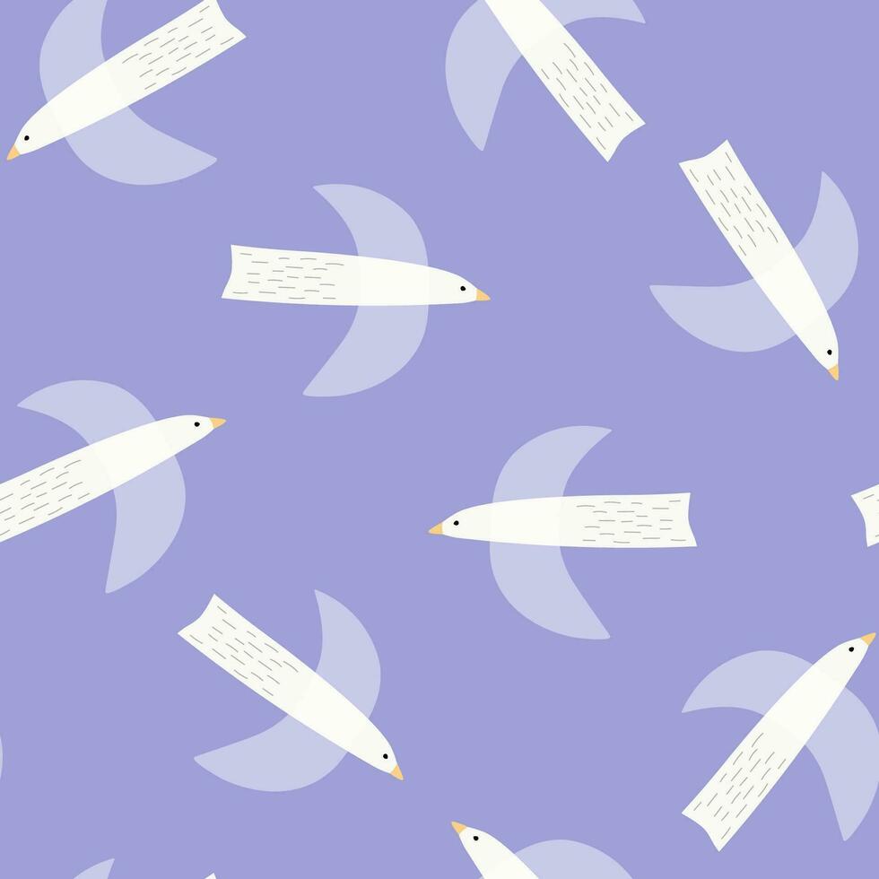 naadloos patroon met wit vogels. gemakkelijk abstract silhouetten van duiven en meeuwen tegen de lucht. vector grafiek.