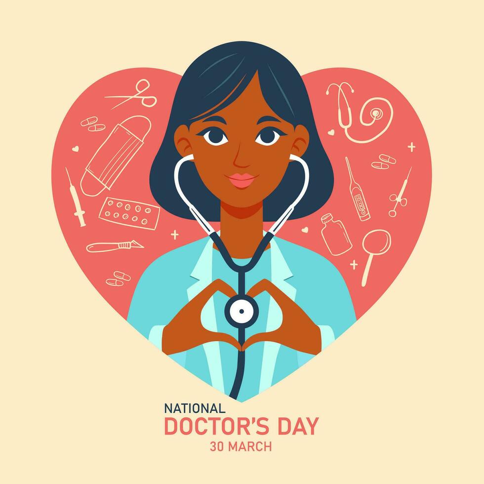 wereld dokter dag. vector illustratie van een vrouw dokter met stethoscoop.