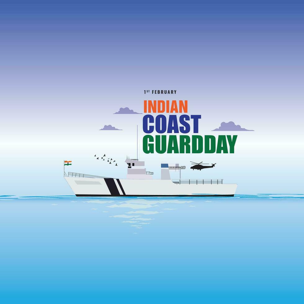 Indisch kust bewaker dag is opgemerkt Aan 1 februari elke jaar naar eer de belangrijk rol dat de organisatie Toneelstukken bewerkbare vector illustratie, Indisch kust bewaker patrouilleren toezicht boten
