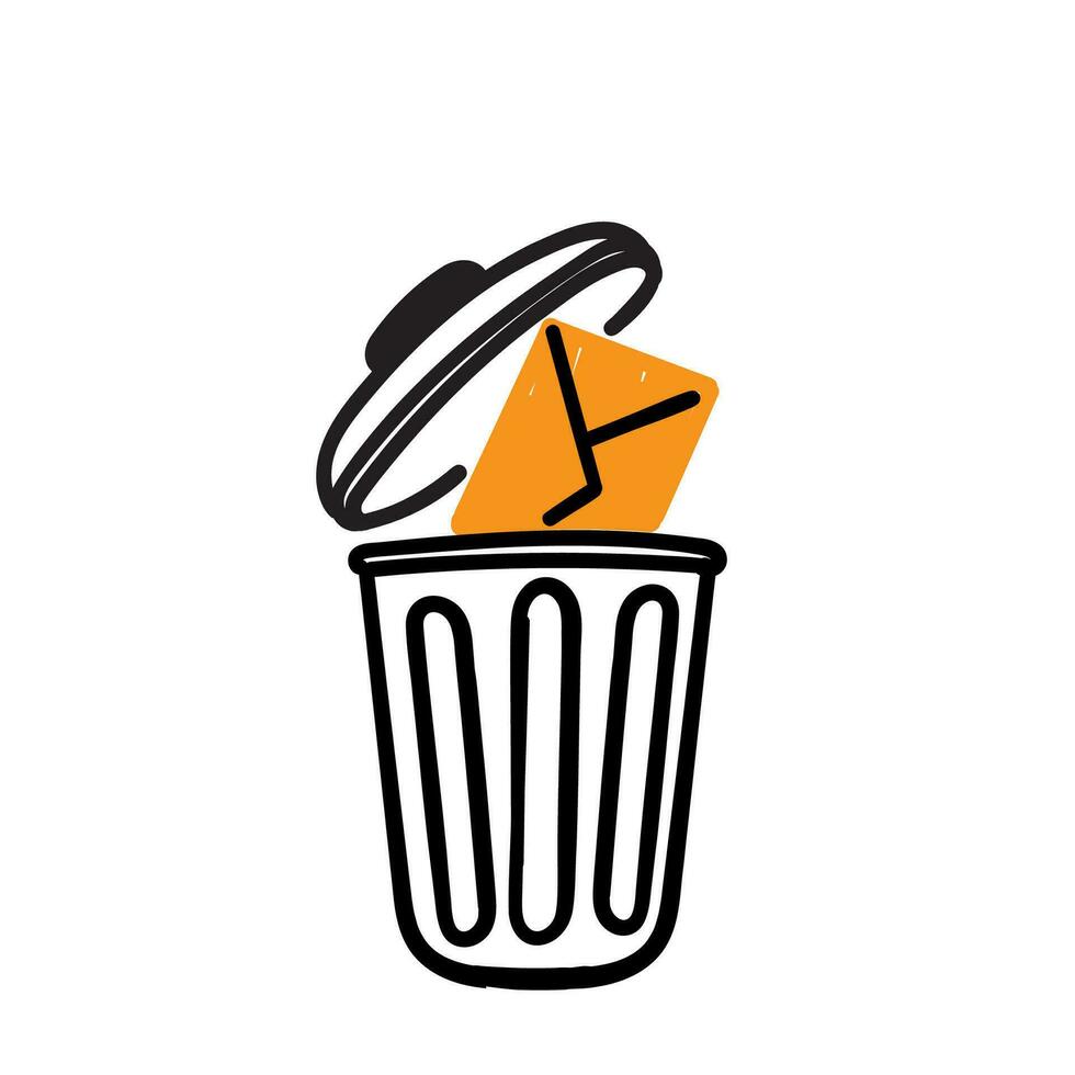 hand- getrokken tekening zetten brief in naar vuilnisbak symbool voor verwijderen e-mail icoon vector