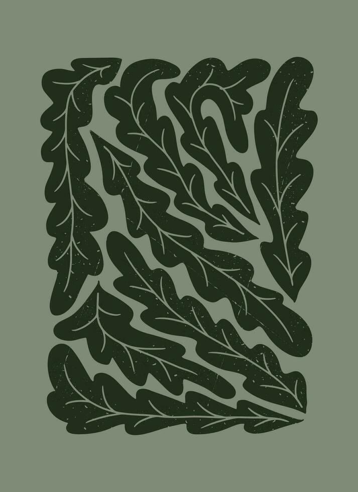 duotoon grunge abstract poster met bladeren. vlak vector botanisch illustratie met gekrast textuur. ideaal voor afdrukken, affiches, banier, Hoes
