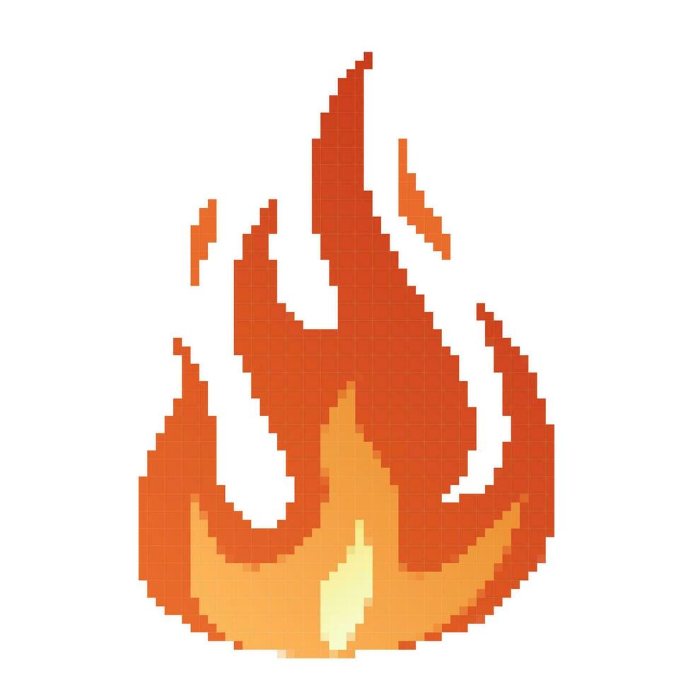 pixel brand vlammen, helder vuurbol, warmte wildvuur en rood heet vreugdevuur, rood vurig vlammen. vector