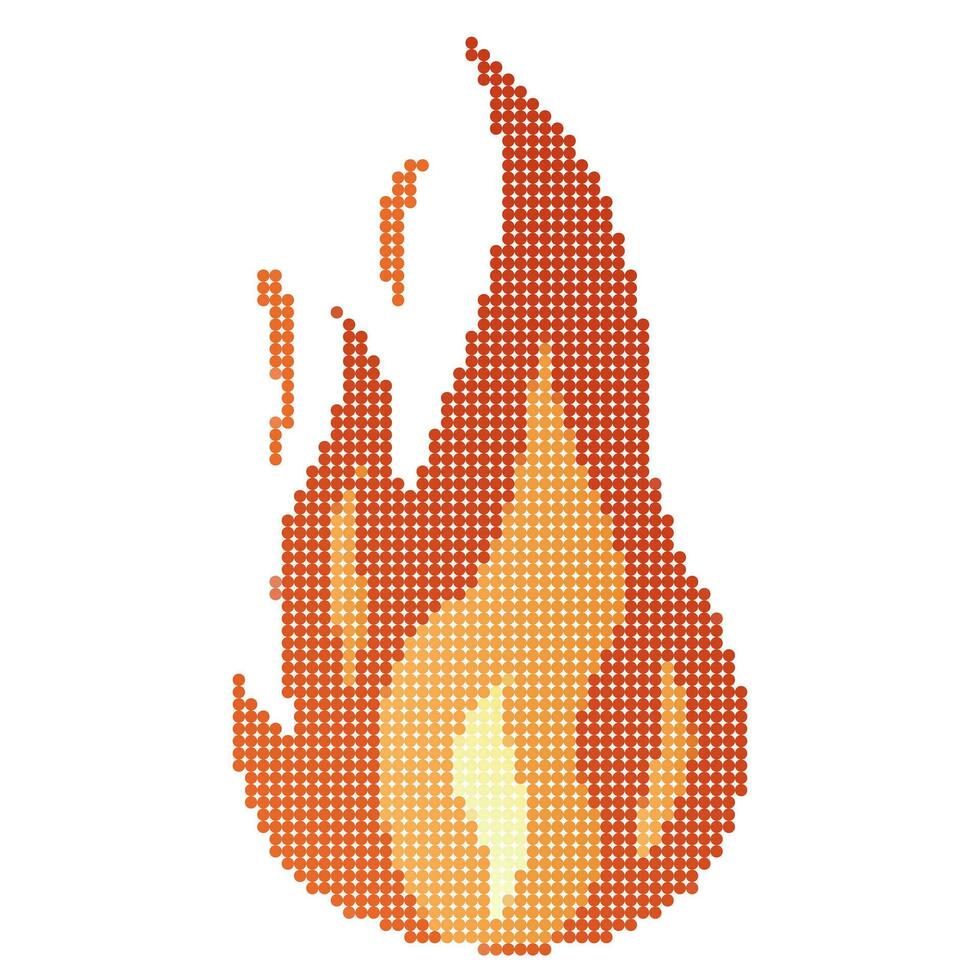 dots pixel brand vlammen, helder vuurbol, warmte wildvuur en rood heet vreugdevuur, rood vurig vlammen. vector