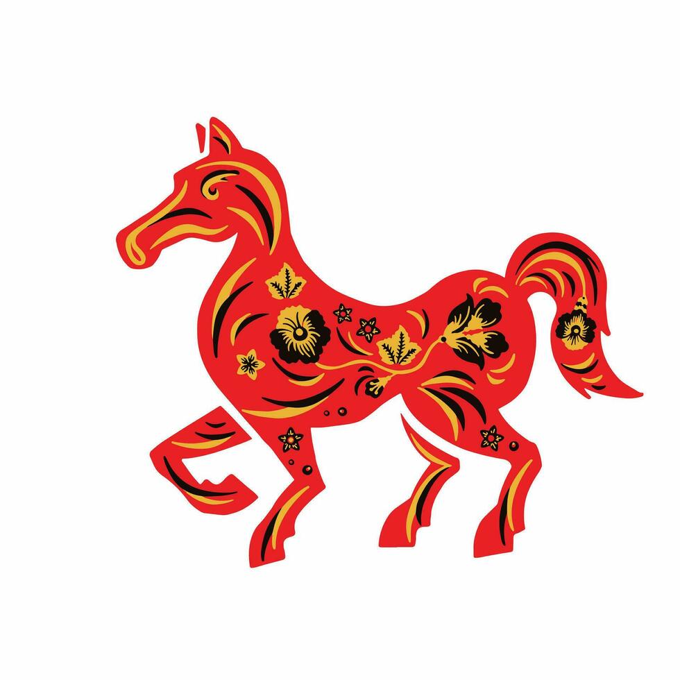 paard, ruiter met retro gekleurde rood en geel ethno vector illustratie eps 10
