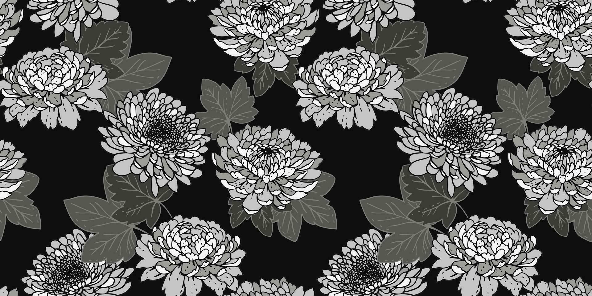 artistiek abstract bloemen en takken bladeren naadloos patroon. vector hand- getrokken. elegantie zwart en wit bloemen en blad achtergrond. gestileerde pioenen botanisch illustratie afdrukken.