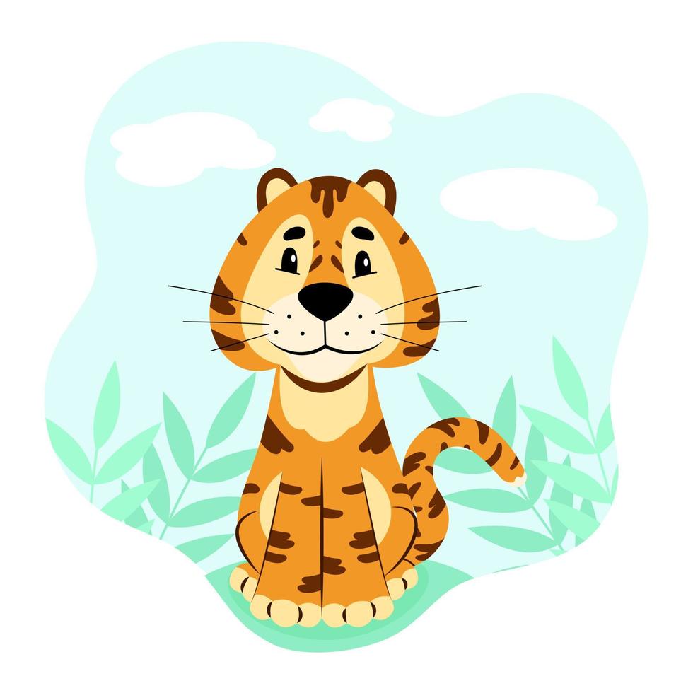 Chinese tijger. schattige tijger in de natuur. vectorkarakter in vlakke stijl vector