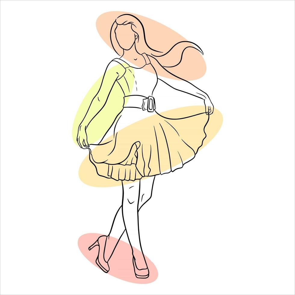 abstractie van een meisje op hakken en in een jurk. lijn stijl. mode. vector