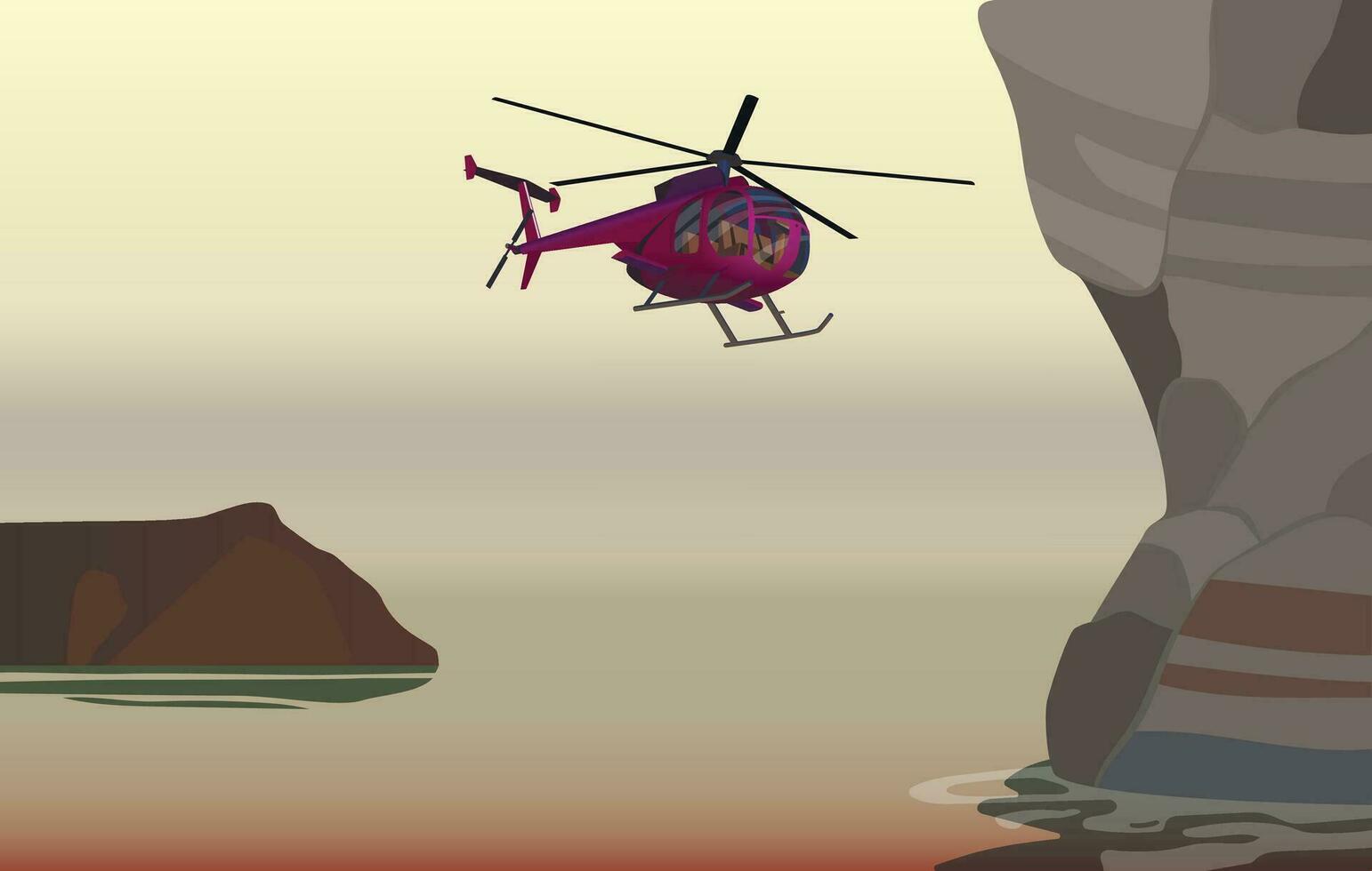 een helikopter vliegend over- de zee baai. vector. vector