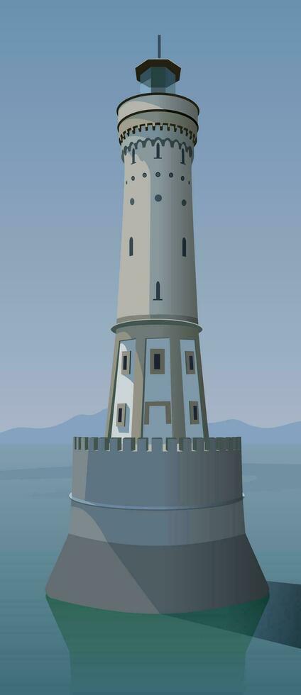 groot vuurtoren met uitzicht de zee. vector. vector