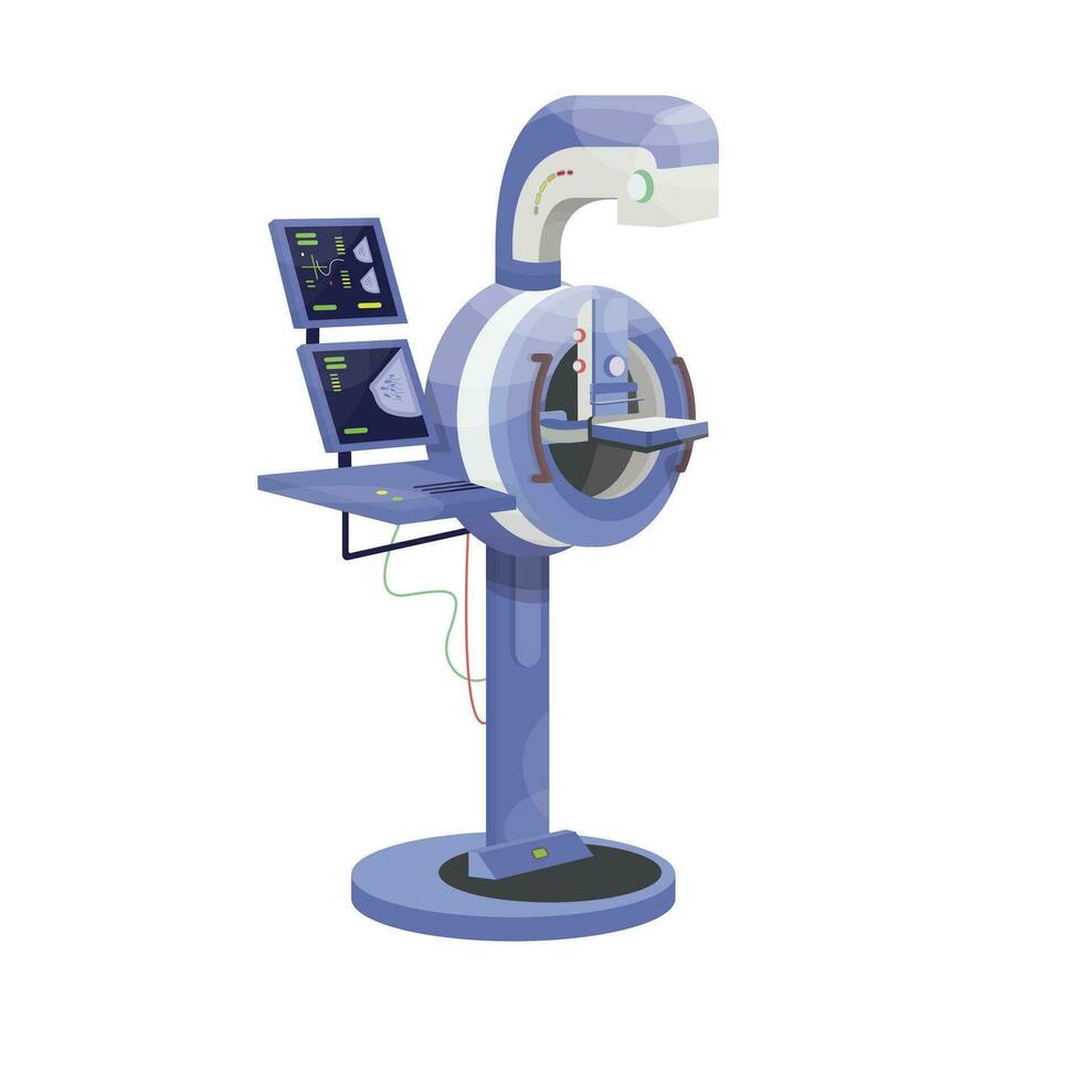 mammograaf apparaat. mammografie uitrusting geïsoleerd. technologie voor screening borst kanker en tumor. monitor machine. gezondheidszorg vector