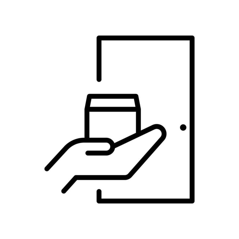 vector lijn icoon hand- met levering doos en deur. symbool pakket logistiek leveren teken. vervoer exporteren Verzending en terugkeer boodschappen doen ondersteuning