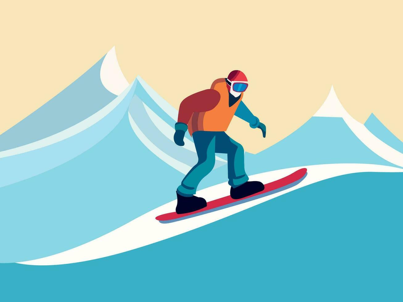 snowboarden in de bergen vlak landschap illustratie vector