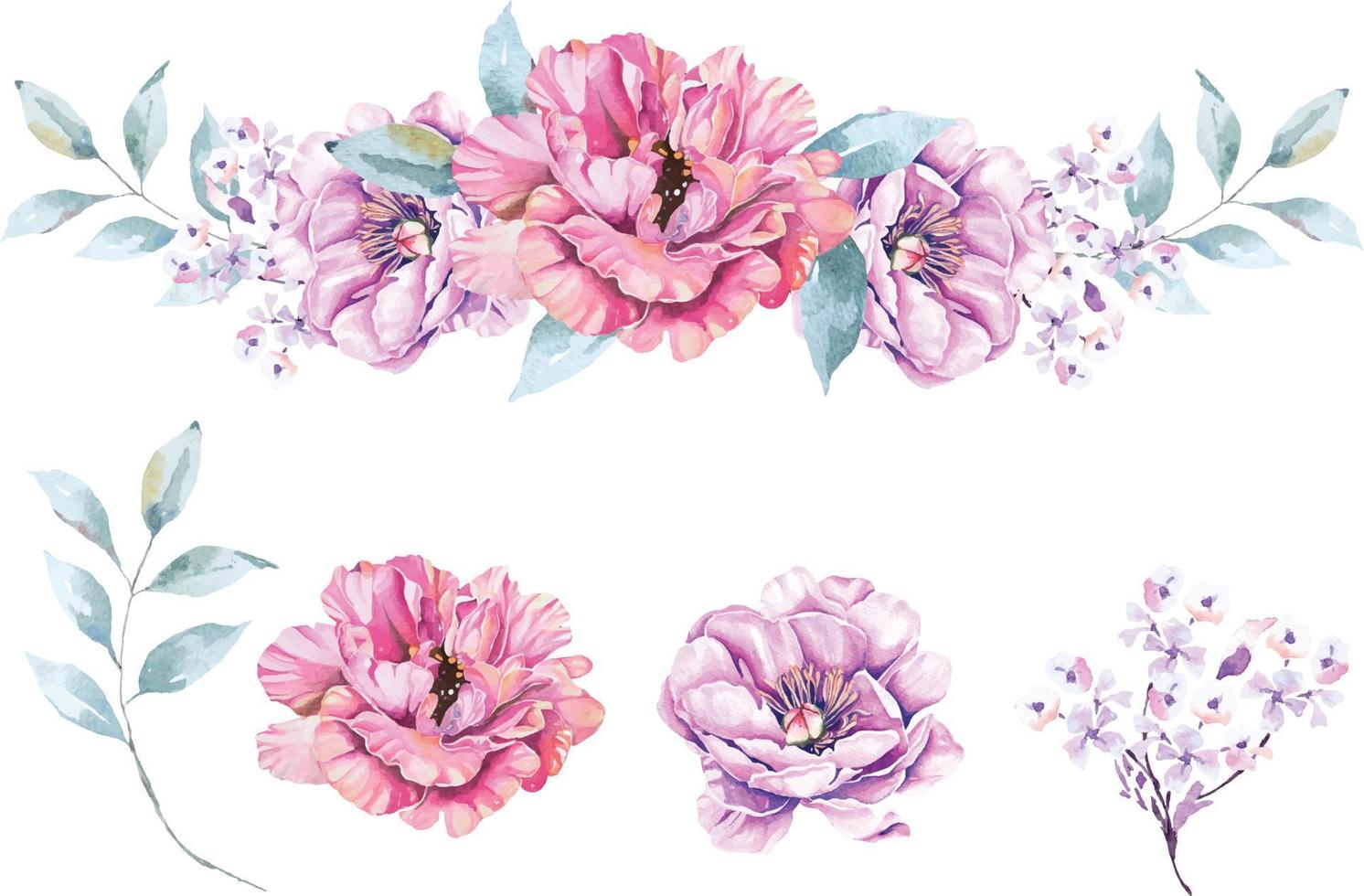 boeket van pioenroos geschilderd met watercolors.hand getrokken bloemen illustration.for uitnodiging bruiloft en valentine.vintage style.blooming roze bloem schilderij voor de zomer. vector