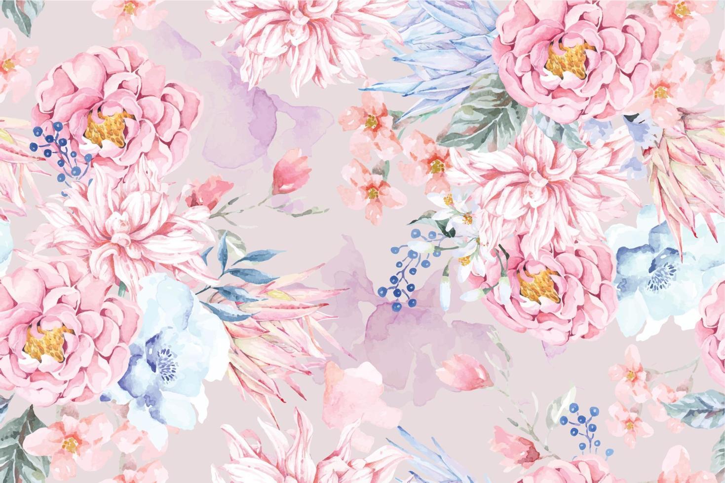naadloze patroon van roos en bloeiende bloemen geschilderd in aquarel op pastel background.designed voor luxe stof en behang, vintage style.hand getekende botanische bloemmotief illustratie. vector