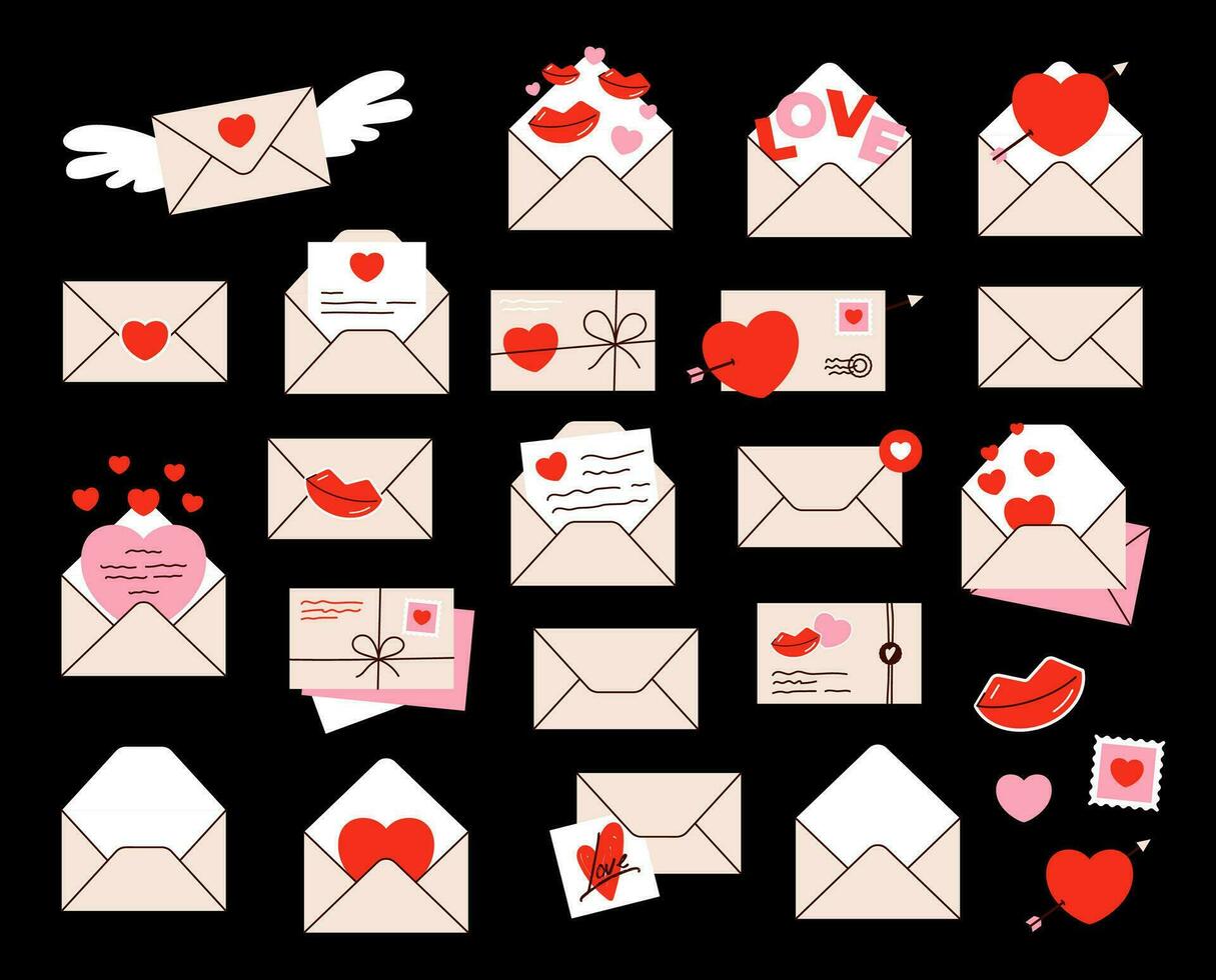 liefde brief envelop illustratie set. valentijnsdag dag minimaal liefde brief vector illustratie.