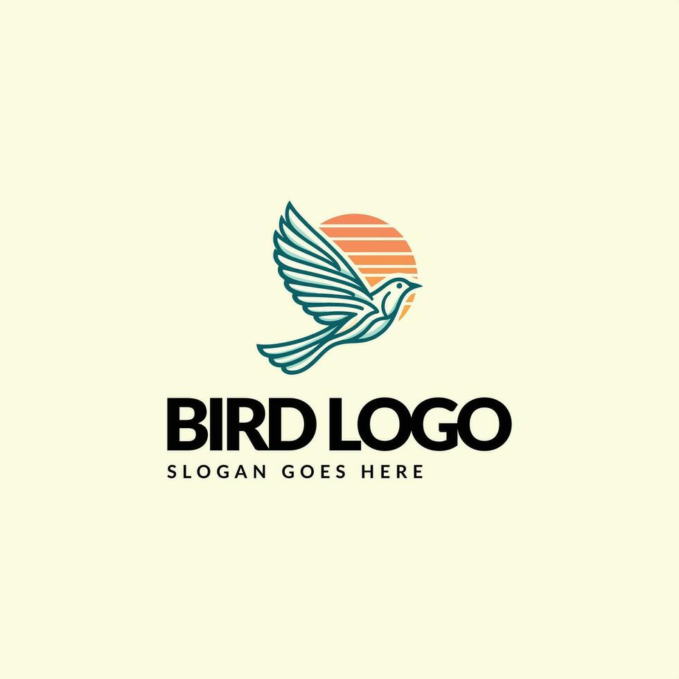 zonsondergang vlucht - gestileerde vogel embleem ontwerp vector