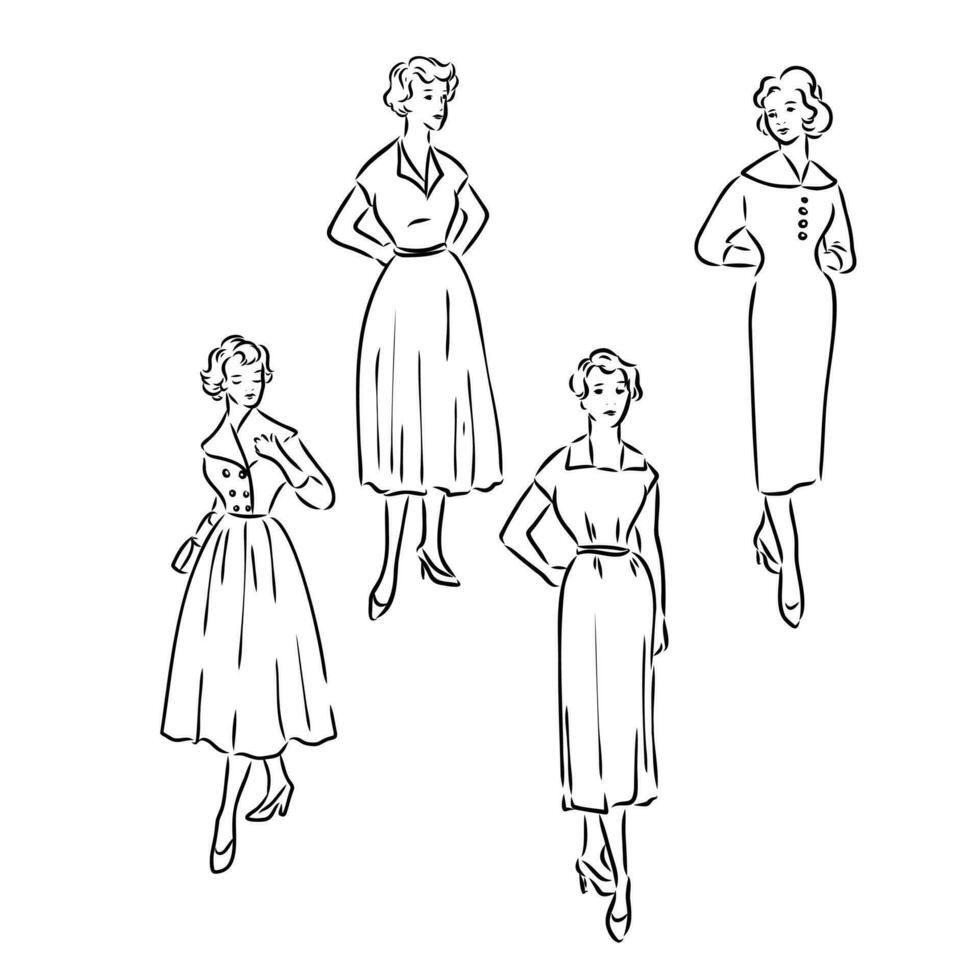 vrouwen retro mode vector schetsen
